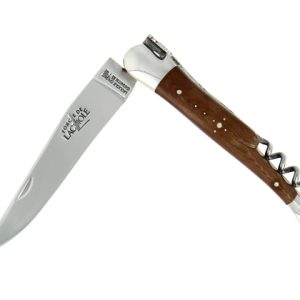 Couteau pliant 12cm avec tire-bouchon en tissu compressé chocolat, mitres inox